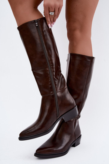 Philomene warm low-heeled long boots in chocolate 2