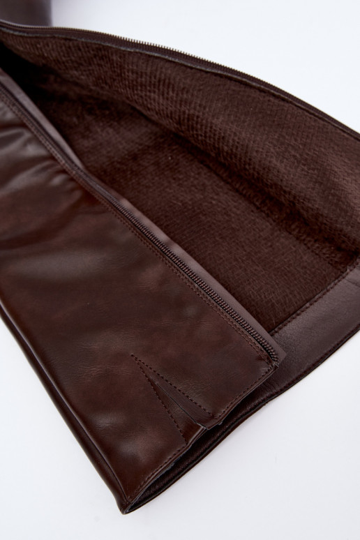 Philomene warm low-heeled long boots in chocolate