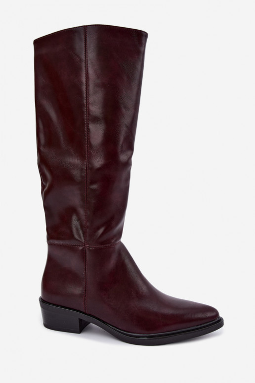 Philomene warm low-heeled long boots in burgundy