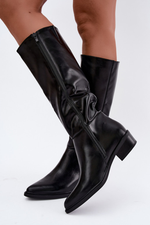 Philomene warm low-heeled long boots in black