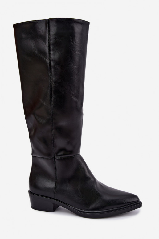 Philomene warm low-heeled long boots in black