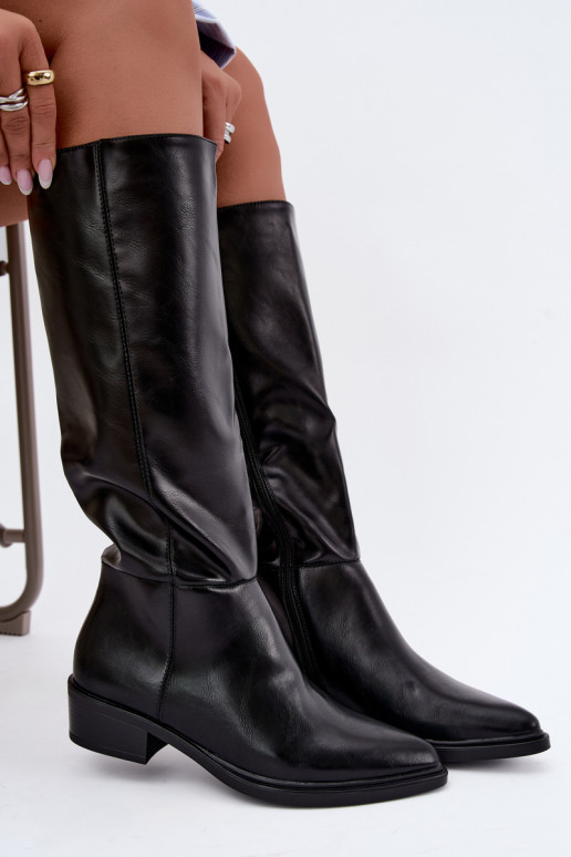 Philomene warm low-heeled long boots in black