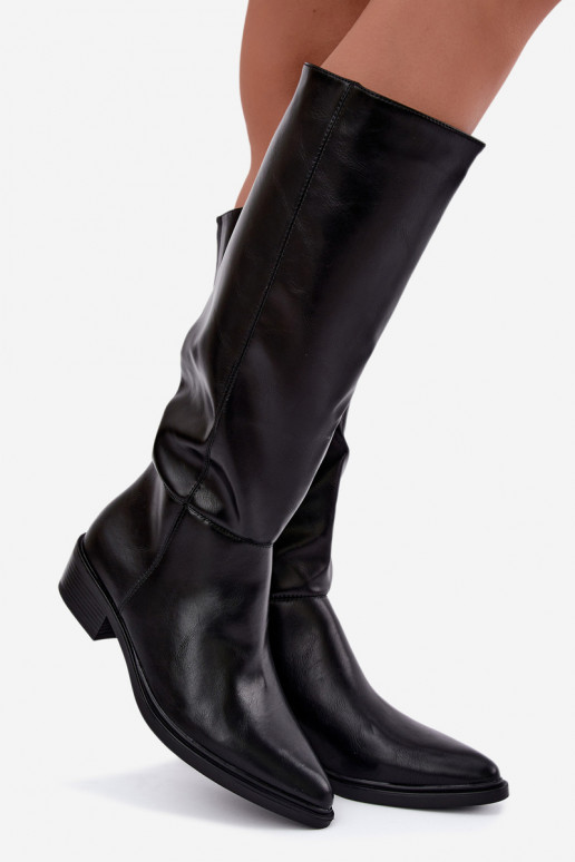 Philomene warm low-heeled long boots in black