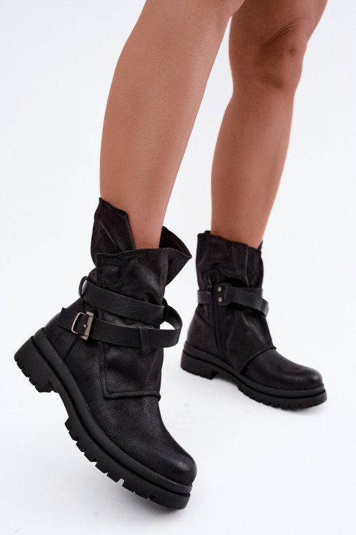 Dianelle women's ankle boots with straps and buckles in black