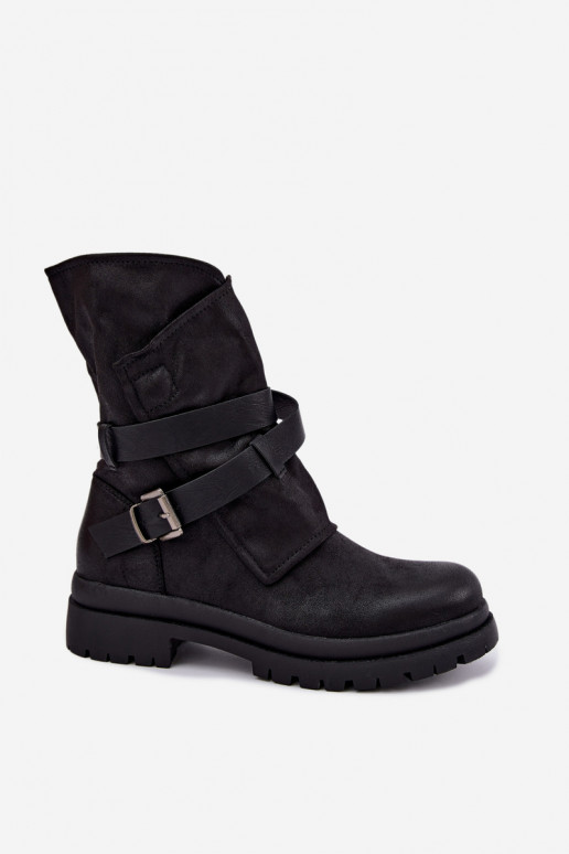Dianelle women's ankle boots with straps and buckles in black