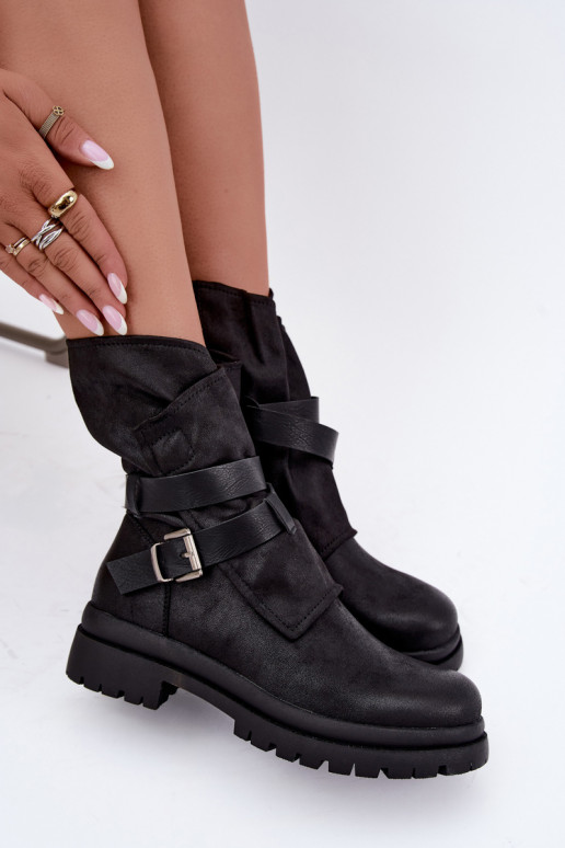 Dianelle women's ankle boots with straps and buckles in black