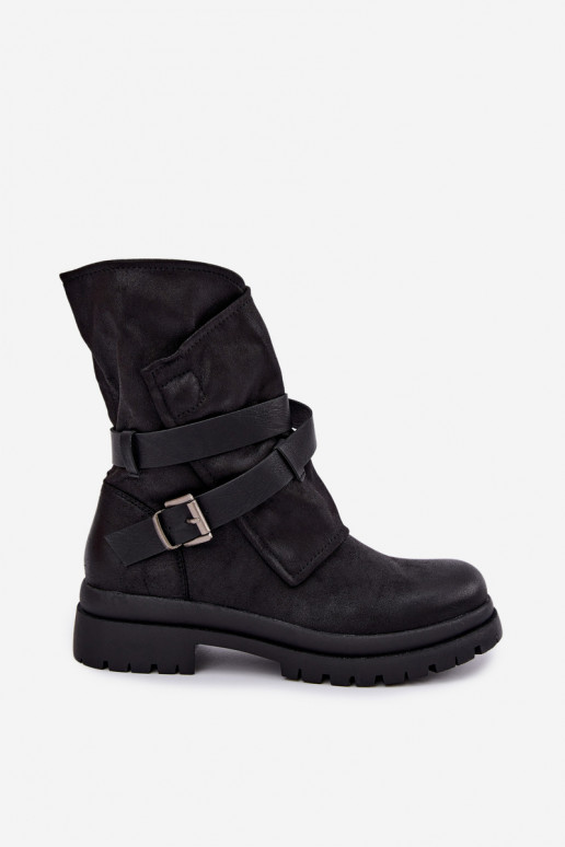 Dianelle women's ankle boots with straps and buckles in black