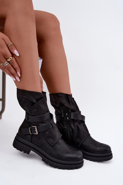 Dianelle women's ankle boots with straps and buckles in black