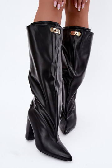 Luminelle warm long boots with double shaft and heels in black
