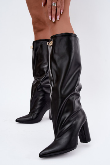 Luminelle warm long boots with double shaft and heels in black 2