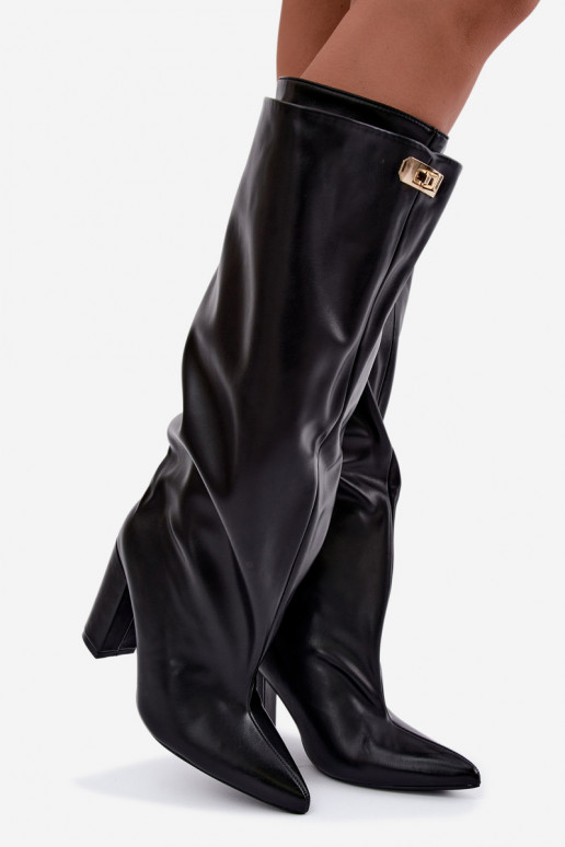 Luminelle warm long boots with double shaft and heels in black