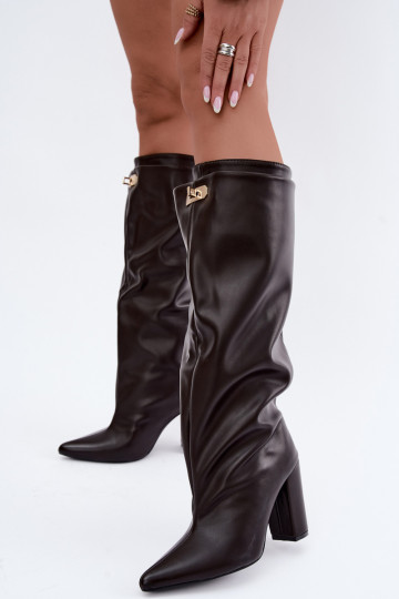 Luminelle warm long boots with double shaft and heels in chocolate 2