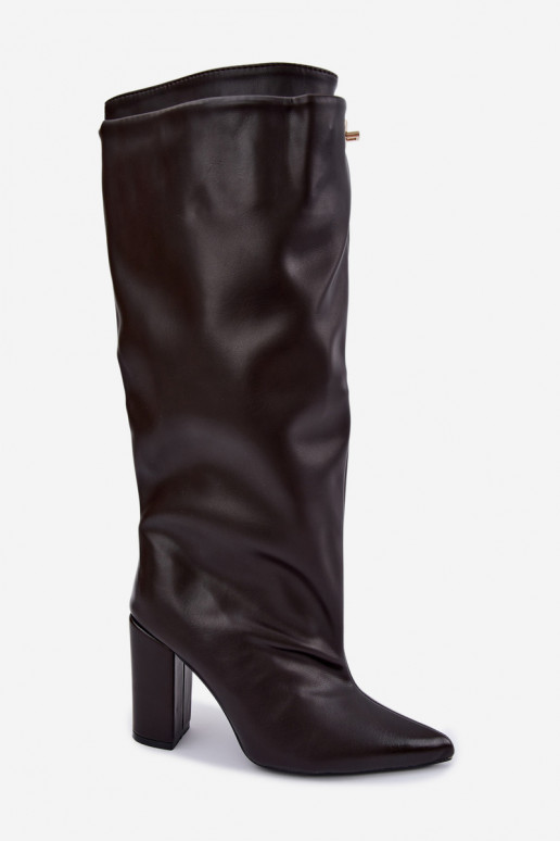 Luminelle warm long boots with double shaft and heels in chocolate