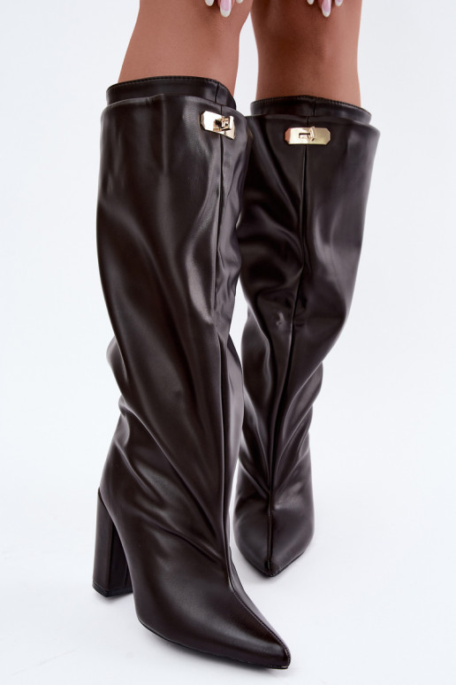 Luminelle warm long boots with double shaft and heels in chocolate
