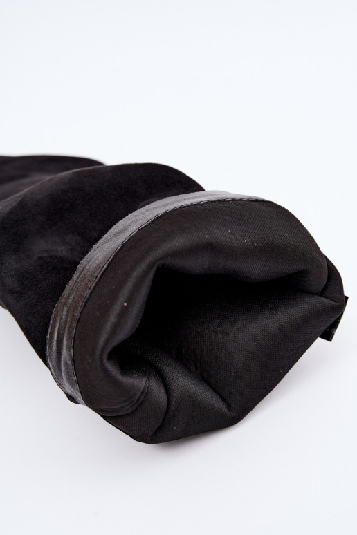 Warm knee-high boots with double shaft and heels, black, made of faux suede Luminelle