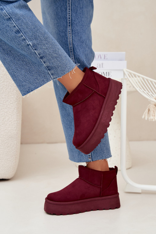 Burgundy faux suede snow boots on platform Corcoran