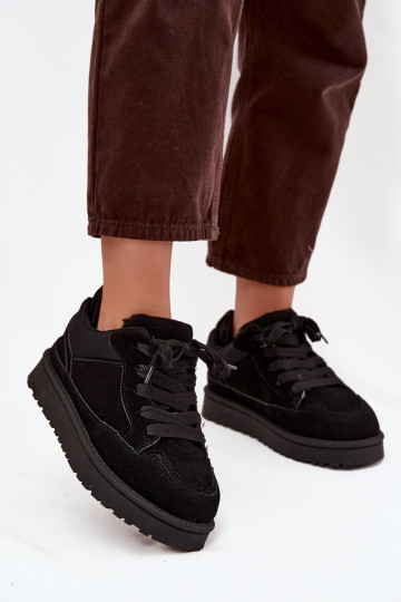 Black women's sneakers with insulation and fur inside Cyrissa