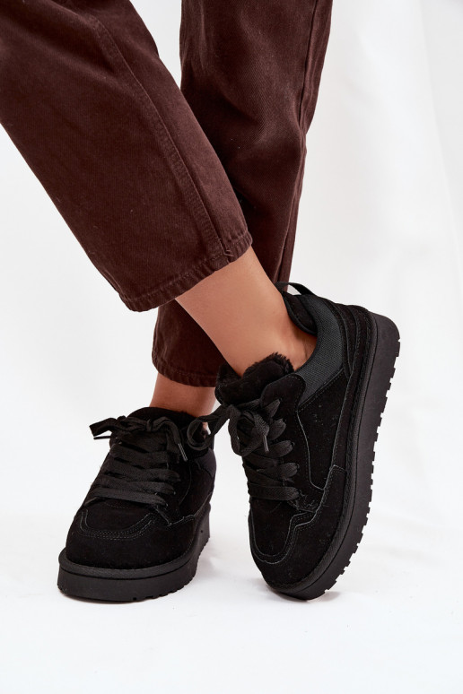 Black women's sneakers with insulation and fur inside Cyrissa