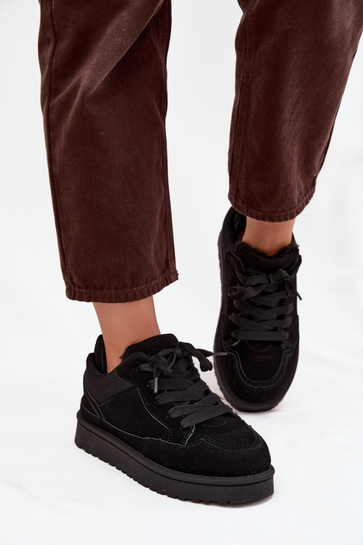 Black women's sneakers with insulation and fur inside Cyrissa