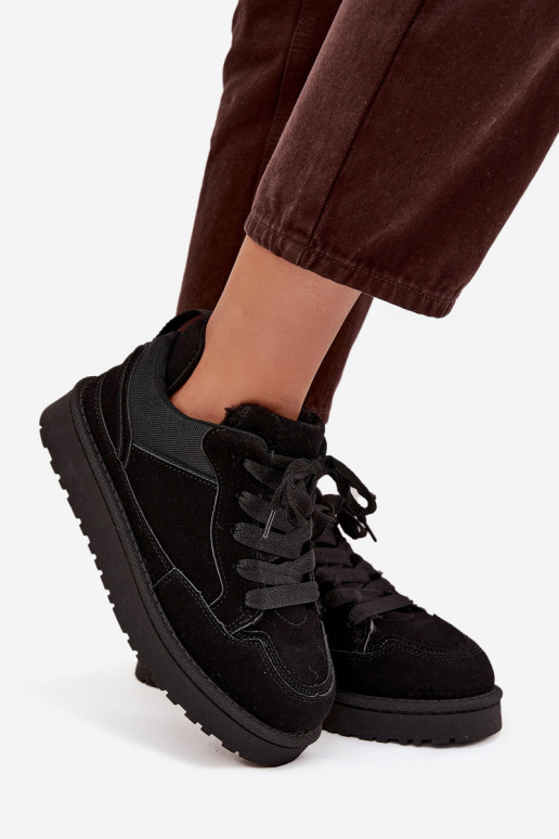 Black women's sneakers with insulation and fur inside Cyrissa