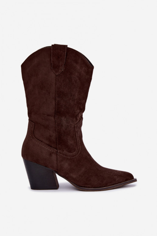 Warm cowboy-style ankle boots with heels in chocolate color Serenza