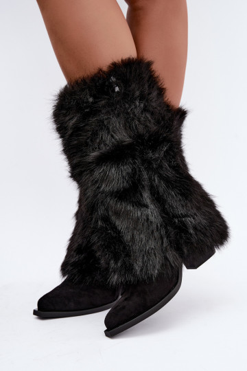 Warm knee-high boots with fur and lacing in black color Saphielle 2