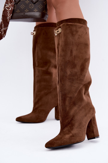 Warm knee-high boots with double shaft and heels in brown color made of suede Luminelle 2