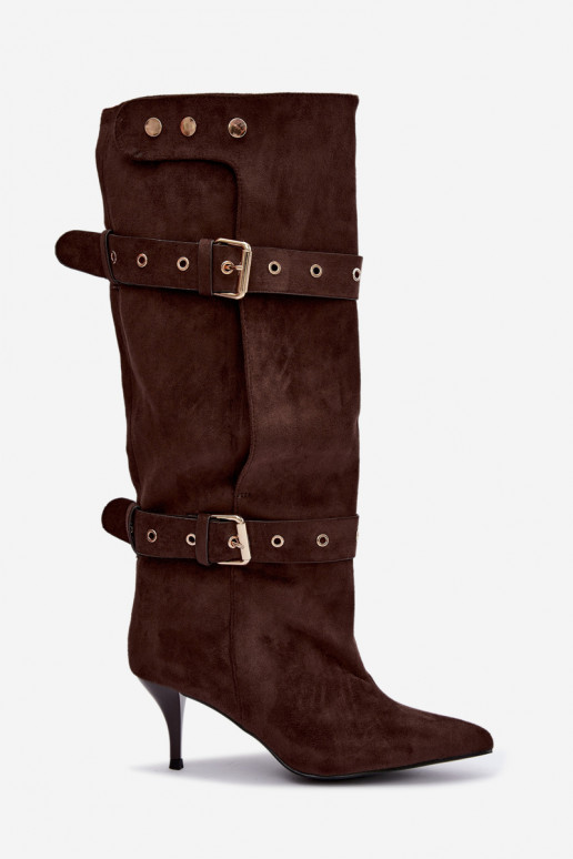 Brown Isabeau ankle boots with thin heels and buckles