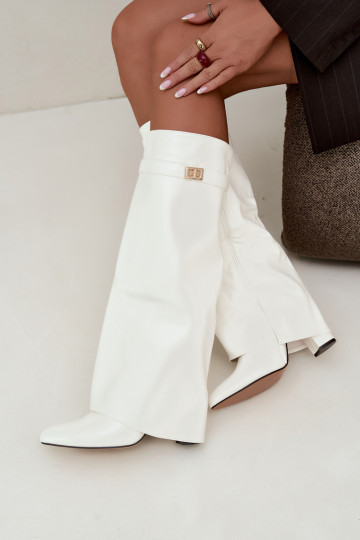 Women's Avamora knee-high boots with faux leather shaft and heels in white