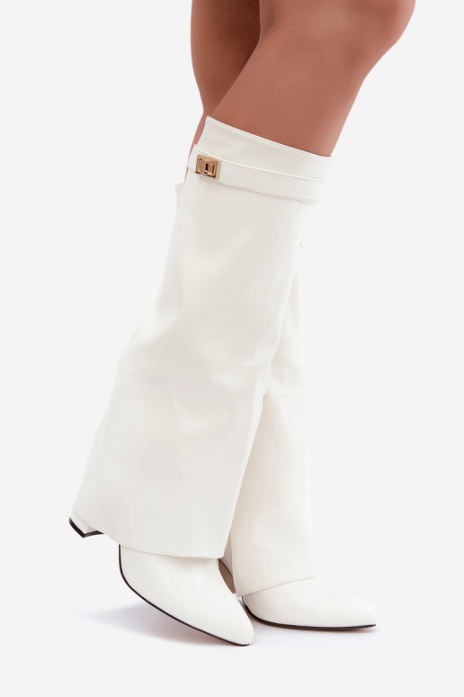 Women's Avamora knee-high boots with faux leather shaft and heels in white