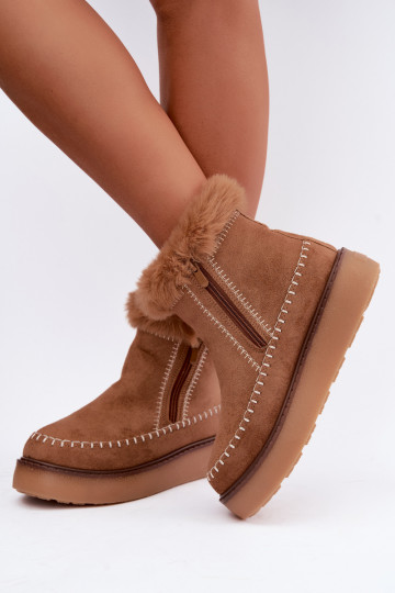 Women's Joceline snow boots with seams and fur in brown