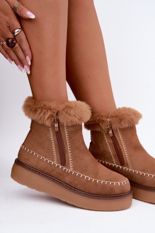 Women's Joceline snow boots with seams and fur in brown