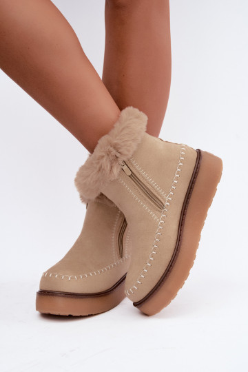 Women's Joceline snow boots with seams and fur in sand