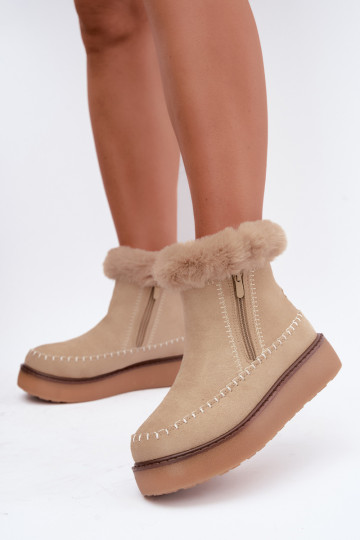 Women's Joceline snow boots with seams and fur in sand 2