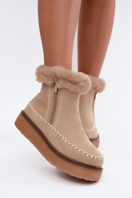 Women's Joceline snow boots with seams and fur in sand