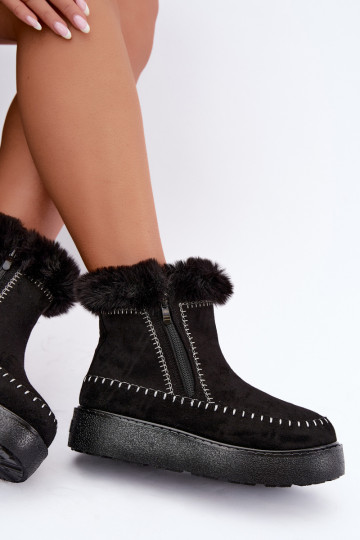 Women's Joceline snow boots with seams and fur in black