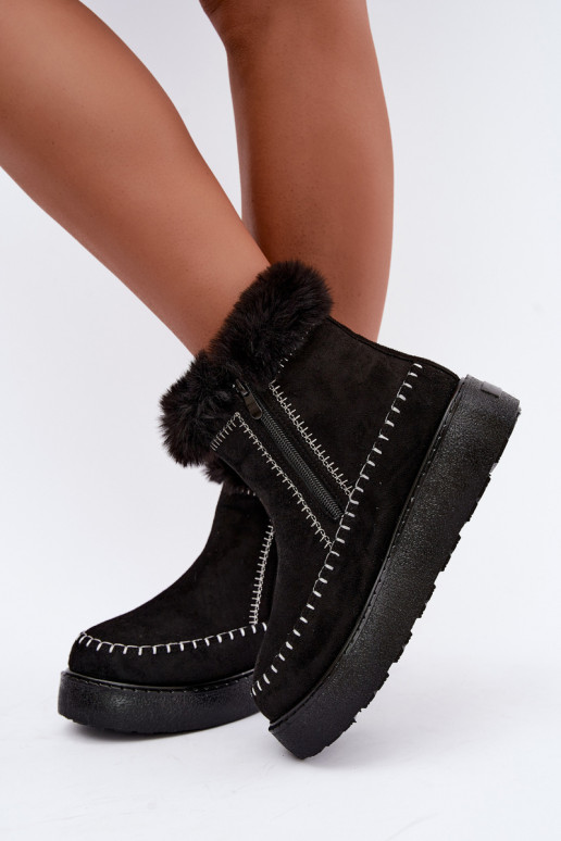 Women's Joceline snow boots with seams and fur in black