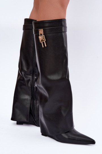 Mirettea knee-high boots with platform and decorative straps in black