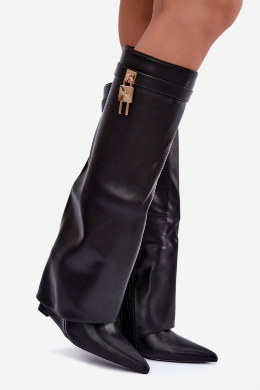 Mirettea knee-high boots with platform and decorative straps in black