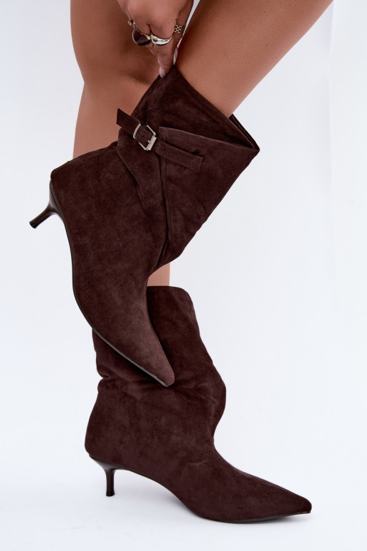 Insulated Tiselle ankle boots with heels and buckles in brown