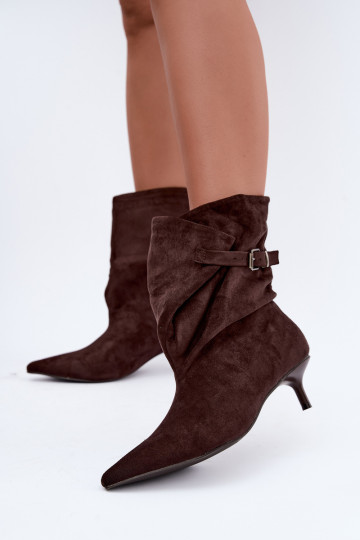 Insulated Tiselle ankle boots with heels and buckles in brown 2