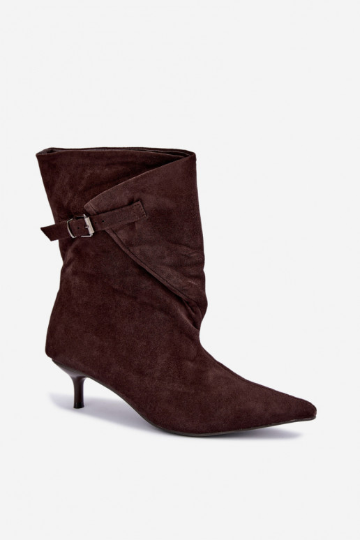 Insulated Tiselle ankle boots with heels and buckles in brown