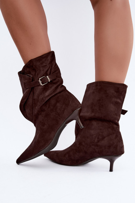 Insulated Tiselle ankle boots with heels and buckles in brown