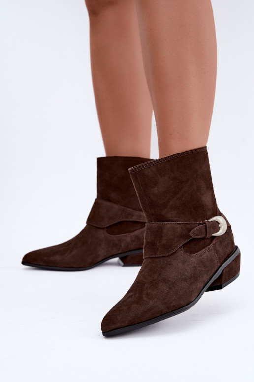 Insulated Serenelle cowboy-style ankle boots in faux suede in brown