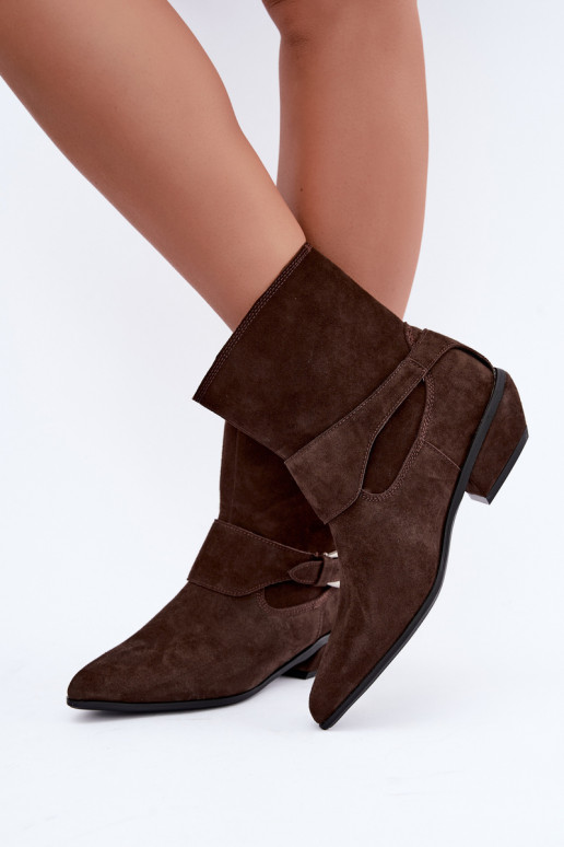 Insulated Serenelle cowboy-style ankle boots in faux suede in brown