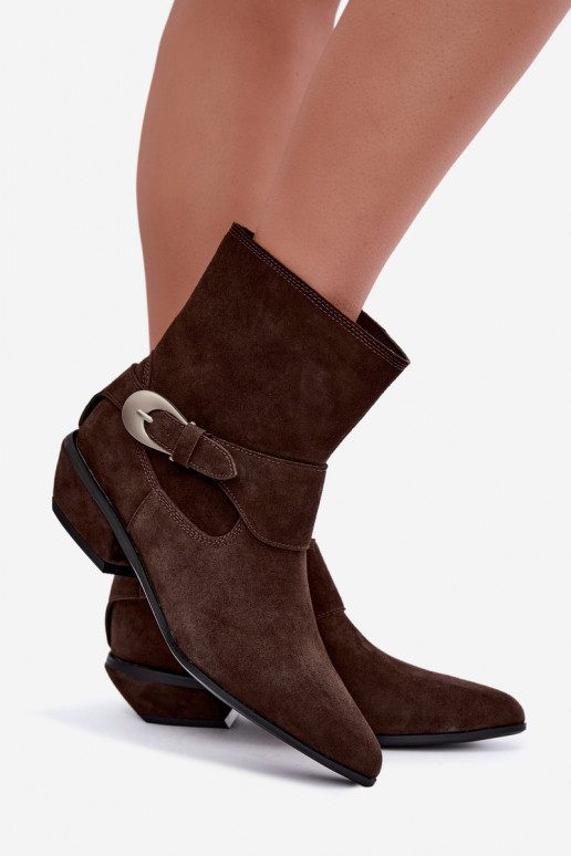 Insulated Serenelle cowboy-style ankle boots in faux suede in brown