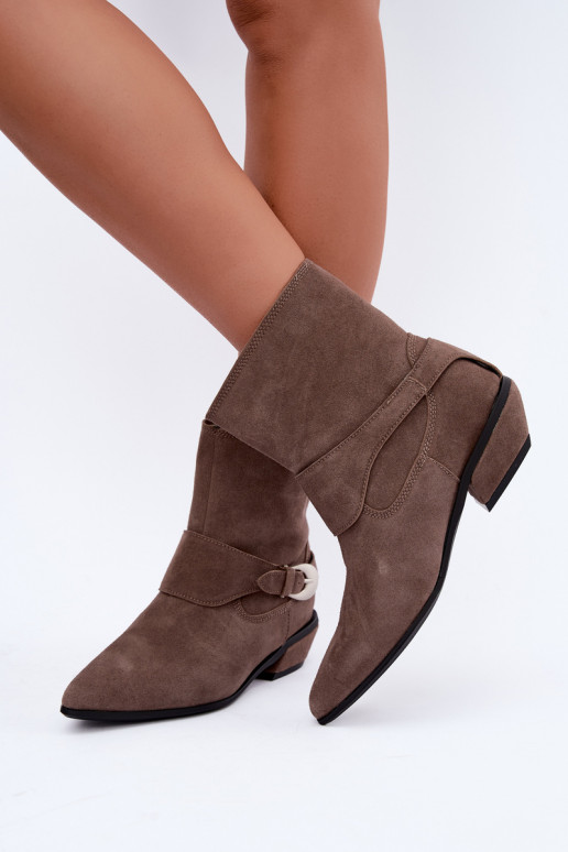 Insulated Serenelle cowboy-style ankle boots in faux suede in sand