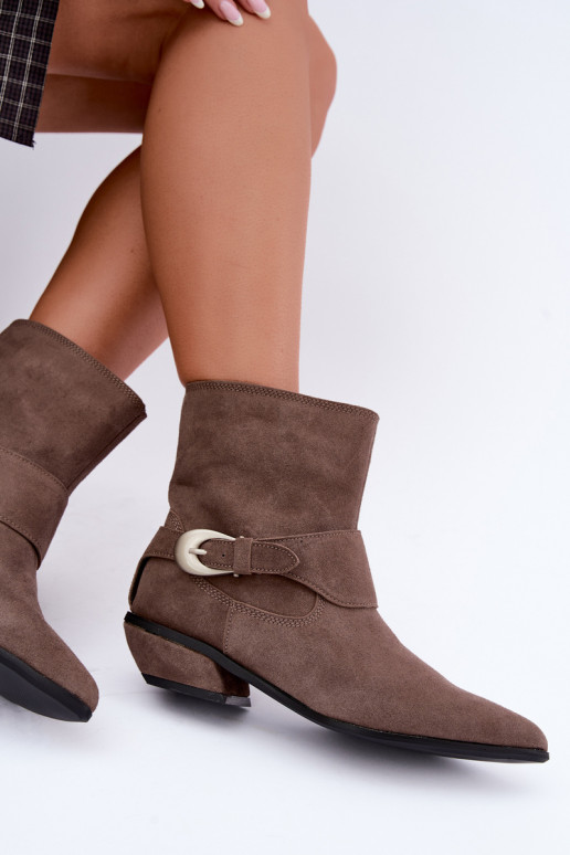 Insulated Serenelle cowboy-style ankle boots in faux suede in sand
