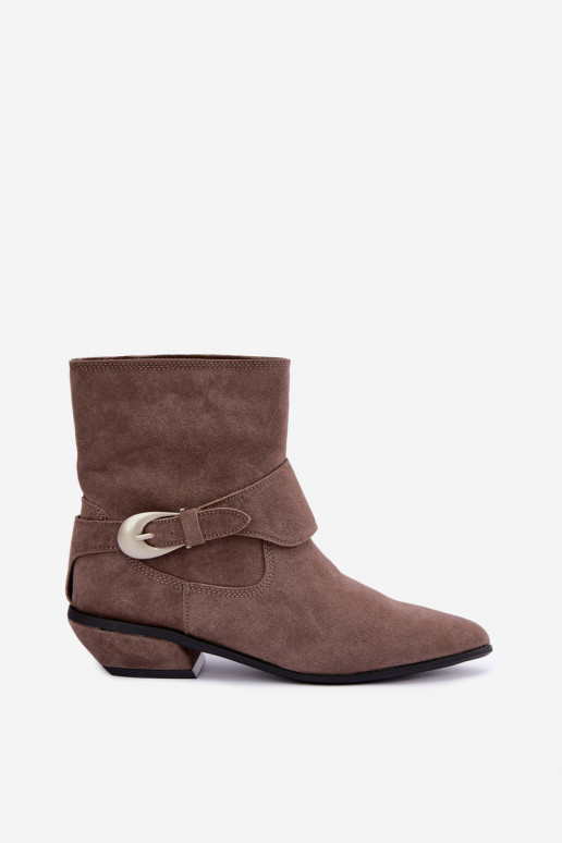 Insulated Serenelle cowboy-style ankle boots in faux suede in sand