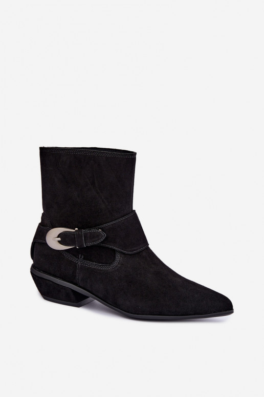 Insulated Serenelle cowboy-style ankle boots in faux suede in black